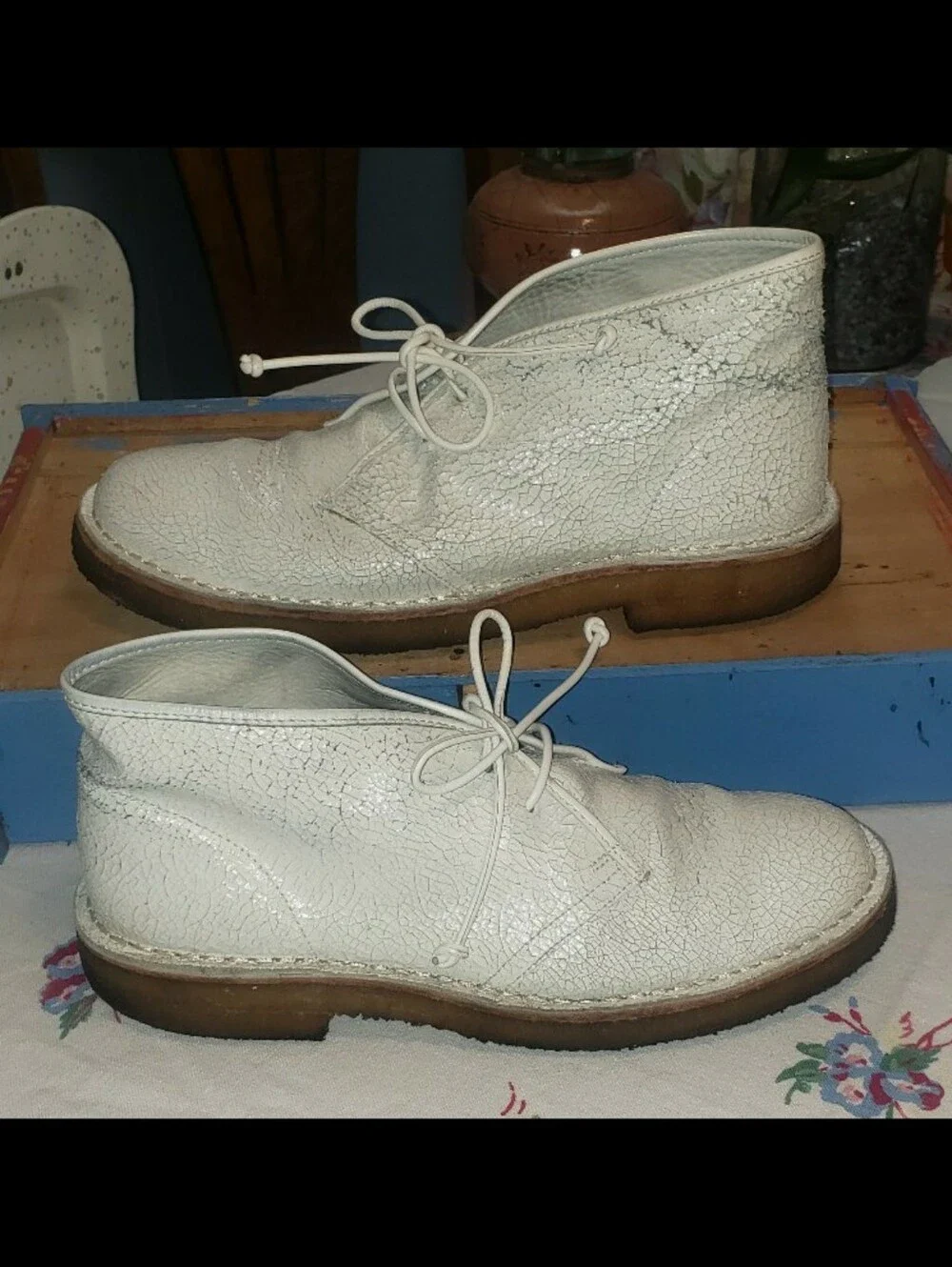 Tory Burch Bergen Cracked Leather Desert Ankle Boots Chukka Lace Shoes